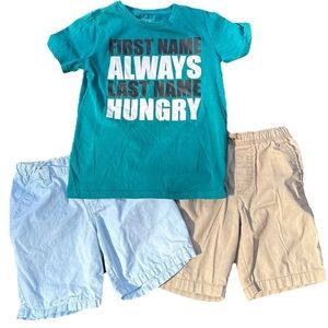 Boy's 3 Piece Outfit Funny Always Hungry Graphic bcg Tee Cat And Jack Shorts 7/8